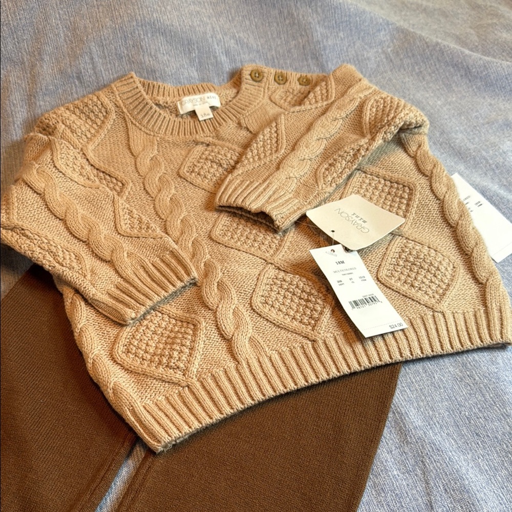 Tan and Brown Geometric Crew Neck Matching Set